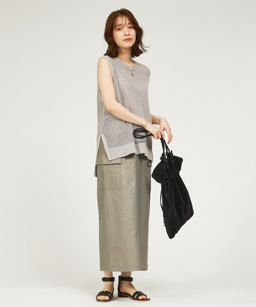 abahouse mavie（アバハウスマヴィ）の「メッシュサマーニットノースリプルオーバー/シアートップス/ベスト（ニット/セーター・レディース・ブラック/グレー/イエロー・フリー）」の5枚目の写真