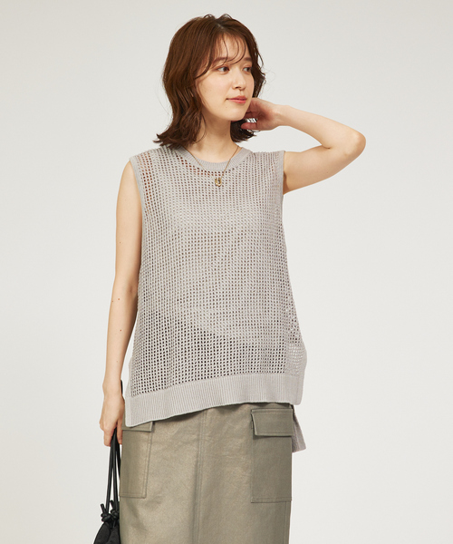 abahouse mavie（アバハウスマヴィ）の「メッシュサマーニットノースリプルオーバー/シアートップス/ベスト（ニット/セーター・レディース・ブラック/グレー/イエロー・フリー）」の7枚目の写真