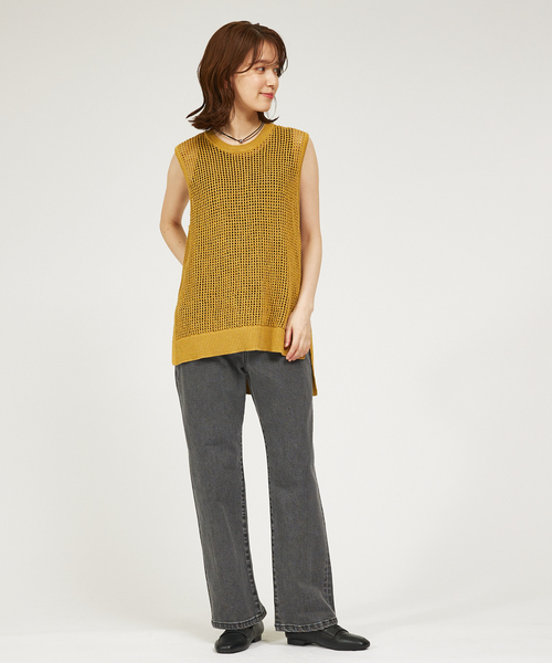 abahouse mavie（アバハウスマヴィ）の「メッシュサマーニットノースリプルオーバー/シアートップス/ベスト（ニット/セーター・レディース・ブラック/グレー/イエロー・フリー）」の10枚目の写真