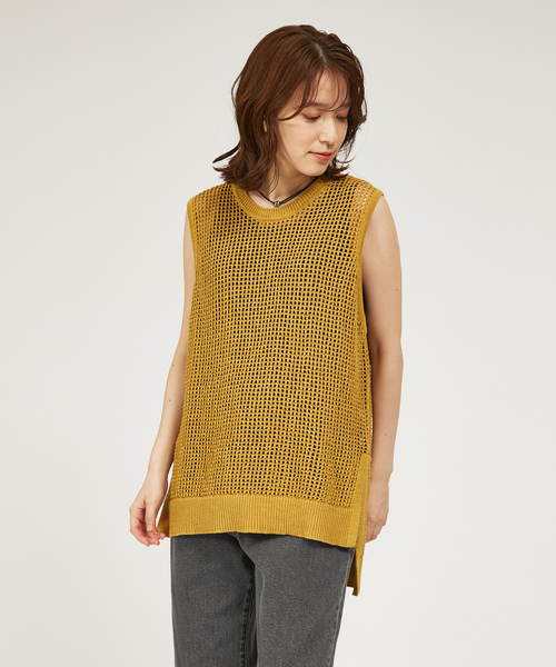 abahouse mavie（アバハウスマヴィ）の「メッシュサマーニットノースリプルオーバー/シアートップス/ベスト（ニット/セーター・レディース・ブラック/グレー/イエロー・フリー）」の13枚目の写真