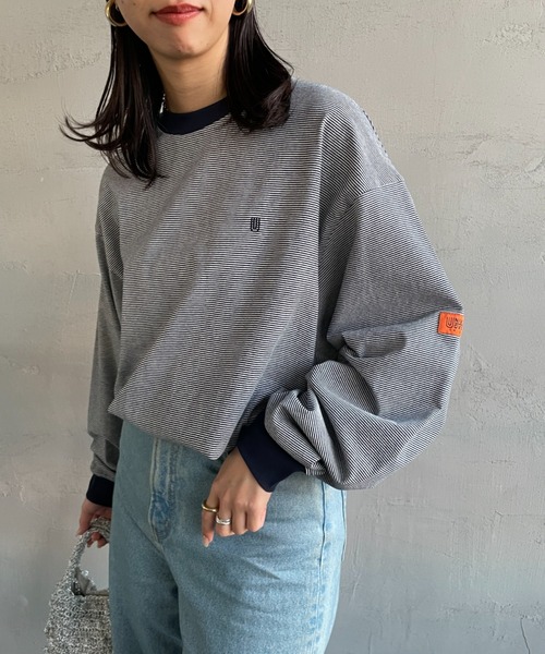 UNIVERSAL OVERALL（ユニバーサルオーバーオール）の「[UNIVERSAL OVERALL/ユニバーサルオーバーオール] 別注 ワンポイントロゴ刺繍 ロングスリーブTシャツ（Tシャツ/カットソー・レディース・ホワイト/グレー/ブラック/ネイビー/オートミール・M/S/L）」の5枚目の写真