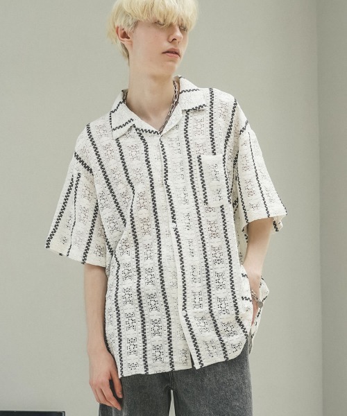 Shoowtime(ショウタイム)の「レースパターンオープンカラーシースルーシャツ(シャツ/ブラウス・メンズ・ホワイト/ブラック・MEDIUM/LARGE)」の14枚目の写真