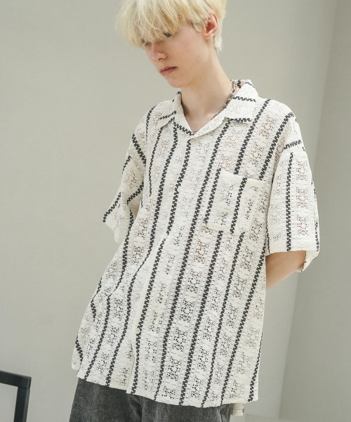 Shoowtime(ショウタイム)の「レースパターンオープンカラーシースルーシャツ(シャツ/ブラウス・メンズ・ホワイト/ブラック・MEDIUM/LARGE)」の15枚目の写真