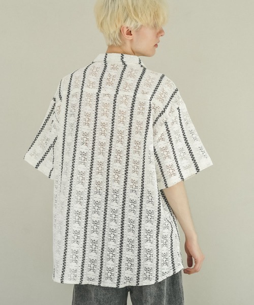 Shoowtime(ショウタイム)の「レースパターンオープンカラーシースルーシャツ(シャツ/ブラウス・メンズ・ホワイト/ブラック・MEDIUM/LARGE)」の6枚目の写真
