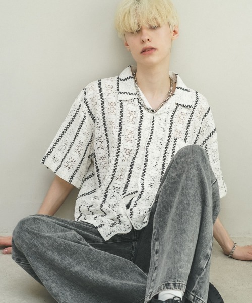 Shoowtime(ショウタイム)の「レースパターンオープンカラーシースルーシャツ(シャツ/ブラウス・メンズ・ホワイト/ブラック・MEDIUM/LARGE)」の8枚目の写真