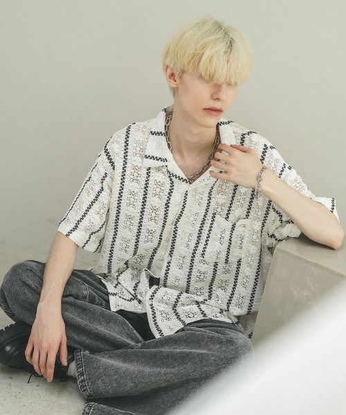 Shoowtime(ショウタイム)の「レースパターンオープンカラーシースルーシャツ(シャツ/ブラウス・メンズ・ホワイト/ブラック・MEDIUM/LARGE)」の9枚目の写真