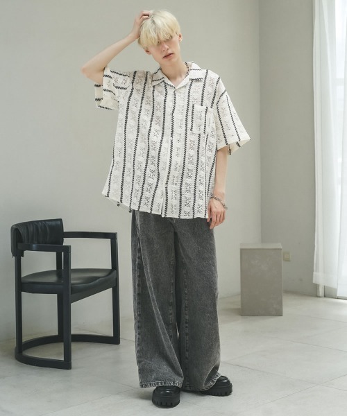 Shoowtime(ショウタイム)の「レースパターンオープンカラーシースルーシャツ(シャツ/ブラウス・メンズ・ホワイト/ブラック・MEDIUM/LARGE)」の11枚目の写真