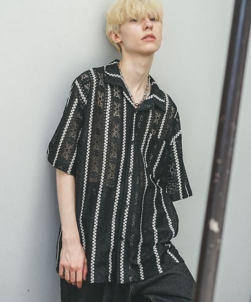 Shoowtime(ショウタイム)の「レースパターンオープンカラーシースルーシャツ(シャツ/ブラウス・メンズ・ホワイト/ブラック・MEDIUM/LARGE)」の5枚目の写真
