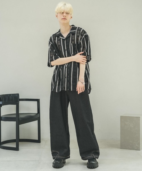 Shoowtime(ショウタイム)の「レースパターンオープンカラーシースルーシャツ(シャツ/ブラウス・メンズ・ホワイト/ブラック・MEDIUM/LARGE)」の16枚目の写真