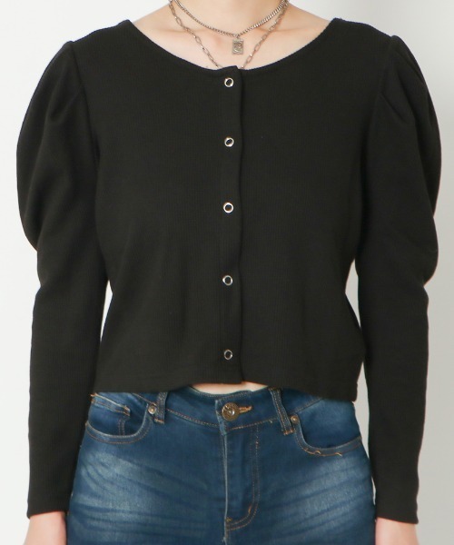 GORGE(ゴージ)の「《2way×パワショル》レディース リブトップス カーディガン風 羽織り 春秋冬(Tシャツ/カットソー・レディース・ブラック/オフホワイト/ブラウン/ブラック×ホワイト・F)」の8枚目の写真