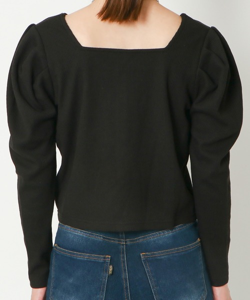 GORGE(ゴージ)の「《2way×パワショル》レディース リブトップス カーディガン風 羽織り 春秋冬(Tシャツ/カットソー・レディース・ブラック/オフホワイト/ブラウン/ブラック×ホワイト・F)」の10枚目の写真