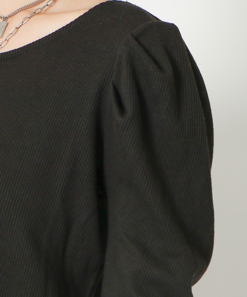 GORGE(ゴージ)の「《2way×パワショル》レディース リブトップス カーディガン風 羽織り 春秋冬(Tシャツ/カットソー・レディース・ブラック/オフホワイト/ブラウン/ブラック×ホワイト・F)」の12枚目の写真