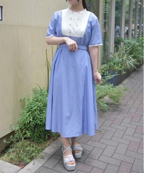 axes femme ワンピース ストライプ切替シャツワンピース