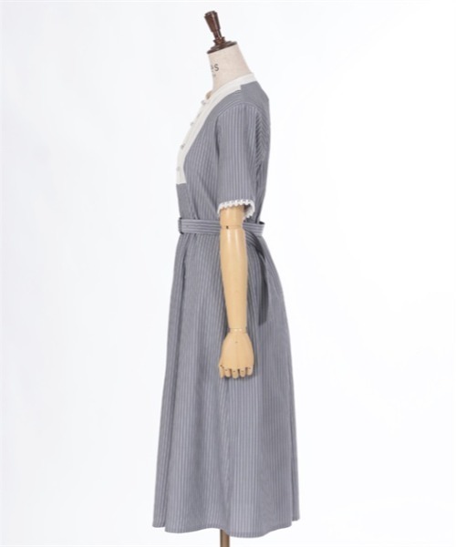 『美品♡』M'S GRACY ストライプ フレアワンピース セール】quaranciel:〈洗濯機可能〉シアー ストライプ ギャザー