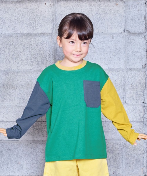 Life Support Products（ライフサポートプロダクツ）の「配色ポケットロンTee（Tシャツ/カットソー・キッズ・チャコール/マスタード/グリーン系その他/ブラウン/ホワイト系その他/オフホワイト/ブルー/ブラック系その他・80/90/95/100/110/120/130/140/150）」の6枚目の写真