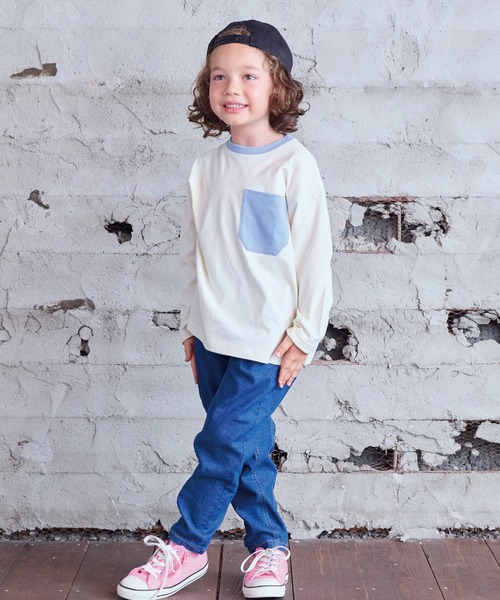 Life Support Products（ライフサポートプロダクツ）の「配色ポケットロンTee（Tシャツ/カットソー・キッズ・チャコール/マスタード/グリーン系その他/ブラウン/ホワイト系その他/オフホワイト/ブルー/ブラック系その他・80/90/95/100/110/120/130/140/150）」の17枚目の写真