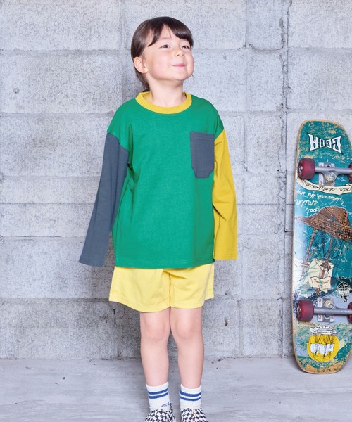 Life Support Products（ライフサポートプロダクツ）の「配色ポケットロンTee（Tシャツ/カットソー・キッズ・チャコール/マスタード/グリーン系その他/ブラウン/ホワイト系その他/オフホワイト/ブルー/ブラック系その他・80/90/95/100/110/120/130/140/150）」の20枚目の写真