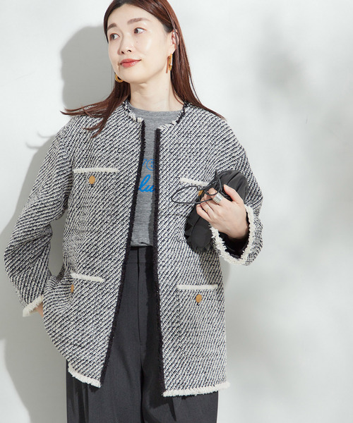 ジャーナルスタンダードレサージュ♡GIOLICAツイード BIGジャケット 黒 予約》GIOLICAツイードBIGジャケット（ノーカラージャケット