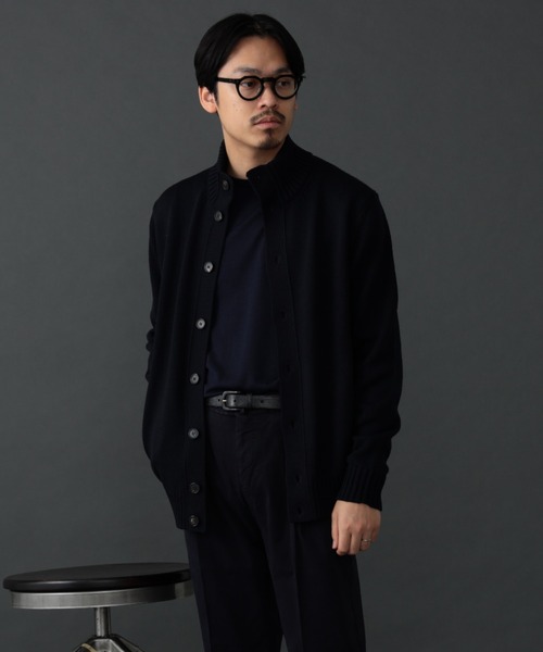 ZANONE スタンドカラーカーディガン CHIOTO ネイビー 46　美品 ZANONE（ザノーネ）CHIOTO（キョート）5ゲージ スタンドカラーニット