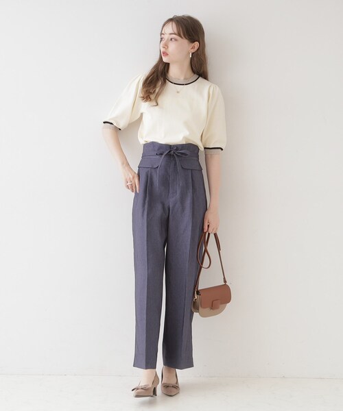 couture brooch（クチュールブローチ）の「◆【二の腕カバー・上品×シンプルなニット】配色スカラ5分袖ニット（ニット/セーター・レディース・アイボリー/ブラック/ブラウン系その他・36/38/42）」の12枚目の写真