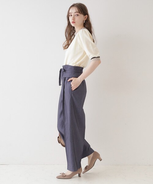 couture brooch（クチュールブローチ）の「◆【二の腕カバー・上品×シンプルなニット】配色スカラ5分袖ニット（ニット/セーター・レディース・アイボリー/ブラック/ブラウン系その他・36/38/42）」の11枚目の写真