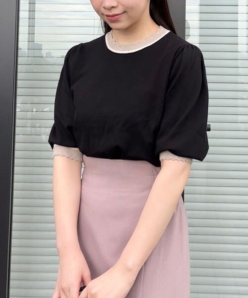 couture brooch（クチュールブローチ）の「◆【二の腕カバー・上品×シンプルなニット】配色スカラ5分袖ニット（ニット/セーター・レディース・アイボリー/ブラック/ブラウン系その他・36/38/42）」の20枚目の写真