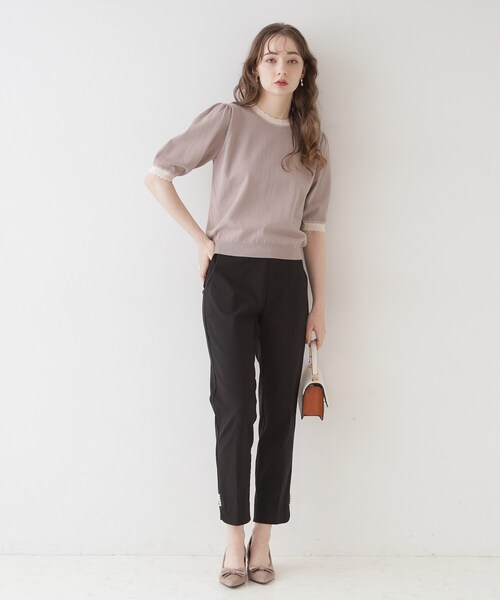 couture brooch（クチュールブローチ）の「◆【二の腕カバー・上品×シンプルなニット】配色スカラ5分袖ニット（ニット/セーター・レディース・アイボリー/ブラック/ブラウン系その他・36/38/42）」の19枚目の写真