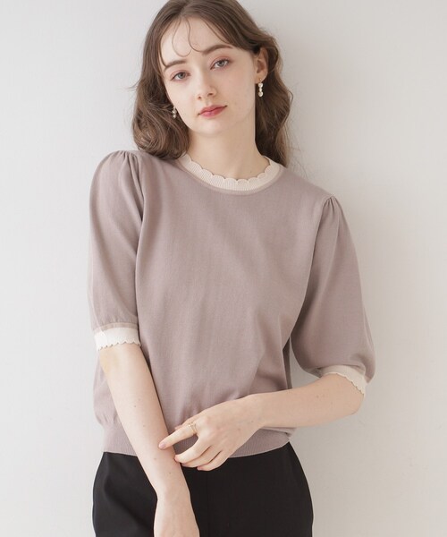 couture brooch（クチュールブローチ）の「◆【二の腕カバー・上品×シンプルなニット】配色スカラ5分袖ニット（ニット/セーター・レディース・アイボリー/ブラック/ブラウン系その他・36/38/42）」の16枚目の写真