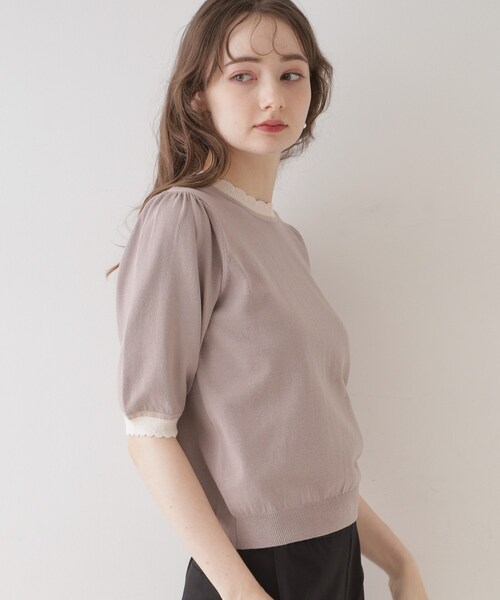 couture brooch（クチュールブローチ）の「◆【二の腕カバー・上品×シンプルなニット】配色スカラ5分袖ニット（ニット/セーター・レディース・アイボリー/ブラック/ブラウン系その他・36/38/42）」の15枚目の写真