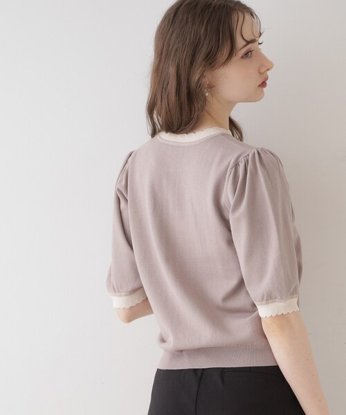 couture brooch（クチュールブローチ）の「◆【二の腕カバー・上品×シンプルなニット】配色スカラ5分袖ニット（ニット/セーター・レディース・アイボリー/ブラック/ブラウン系その他・36/38/42）」の14枚目の写真