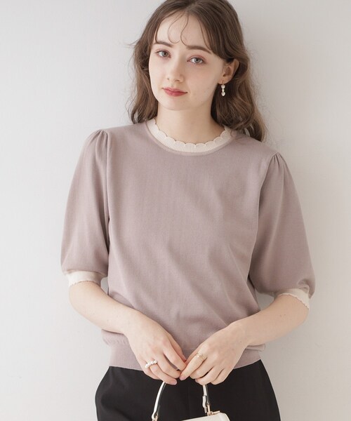 couture brooch（クチュールブローチ）の「◆【二の腕カバー・上品×シンプルなニット】配色スカラ5分袖ニット（ニット/セーター・レディース・アイボリー/ブラック/ブラウン系その他・36/38/42）」の13枚目の写真