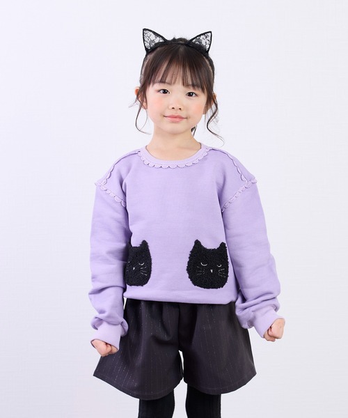 la poche biscuit(ラポシェビスキュイ)の「ねこポケット付きトレーナー(スウェット・キッズ・ピンク/ラベンダー/イエロー・90/100/110/120/130/140/80)」の1枚目の写真