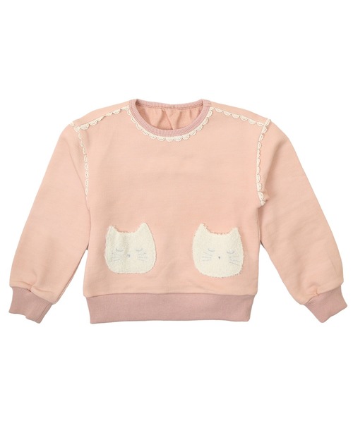la poche biscuit(ラポシェビスキュイ)の「ねこポケット付きトレーナー(スウェット・キッズ・ピンク/ラベンダー/イエロー・90/100/110/120/130/140/80)」の3枚目の写真