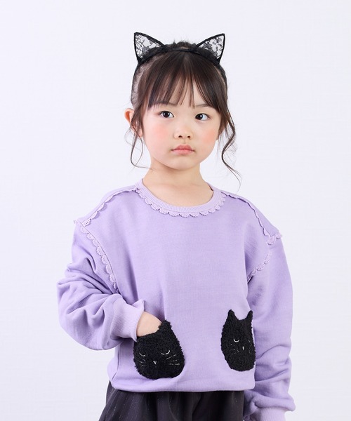 la poche biscuit(ラポシェビスキュイ)の「ねこポケット付きトレーナー(スウェット・キッズ・ピンク/ラベンダー/イエロー・90/100/110/120/130/140/80)」の4枚目の写真