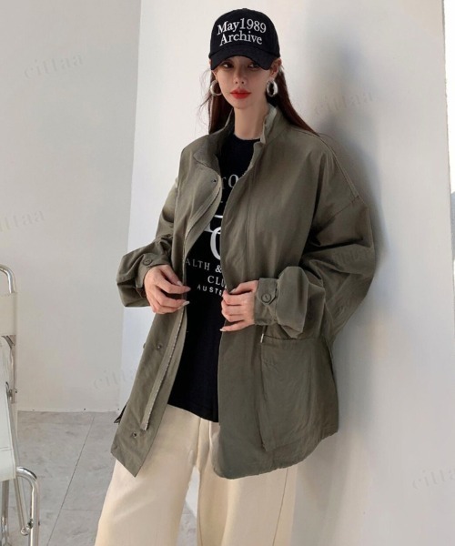 Dalfwin(ダールフィン)の「韓国ファッション フィッシュテールオーバーサイズミリタリーブルゾン(ブルゾン・レディース・カーキ/ブラック・FREE)」の20枚目の写真