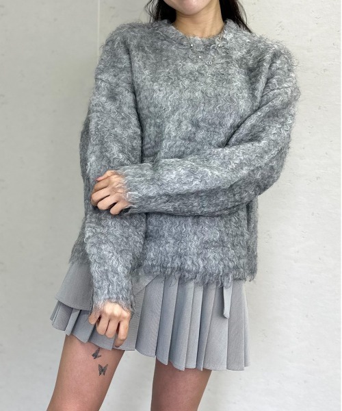 Per sist ence(パーシエンス)の「ブークレシャギークルーネックプルオーバー(ニット/セーター・レディース・オレンジ/グリーン/アイボリー/グレー/チャコールグレー・FREE)」の8枚目の写真