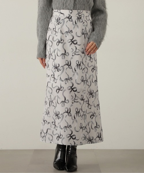 PROPORTION BODY DRESSING（プロポーションボディドレッシング）の「リボン柄ナロースカート / 1214220507（スカート・レディース・グレー/ブラック・SMALL/MEDIUM）」の8枚目の写真