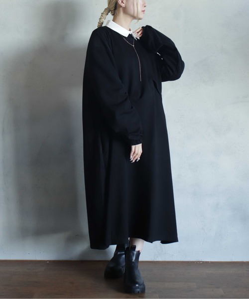 【Chibiページ】高級・上質＊ブラックボックスタックロングワンピース セール】前タックロングワンピース（ワンピース）｜BITTOKO（ビットコ