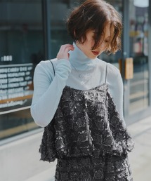 D&G ビスチェ　ツイードキャミソール 赤系 青系 フリンジ Re:EDIT キャミソール 「2024SS COLLECTION」ツイードフリンジ