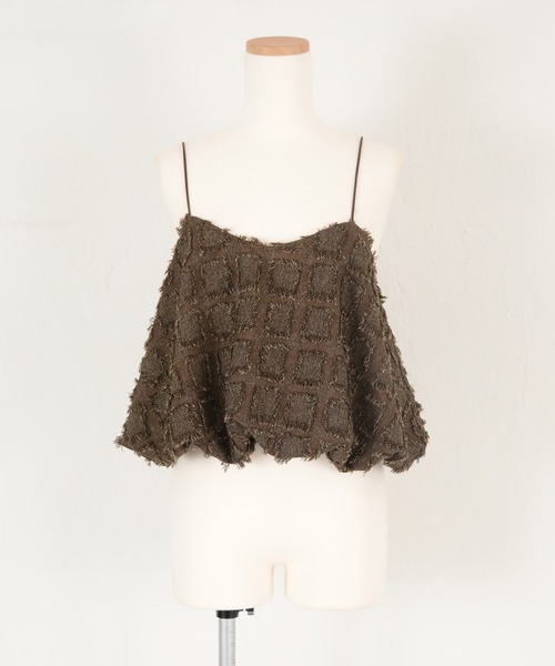 titivate（ティティベイト）の「フリンジチェックバルーンキャミソール（キャミソール・レディース・ブラウン/ベージュ/ブラック・M）」の4枚目の写真