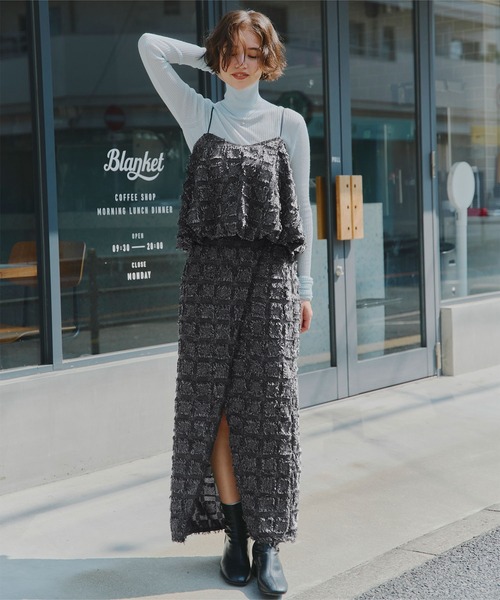 titivate（ティティベイト）の「フリンジチェックバルーンキャミソール（キャミソール・レディース・ブラウン/ベージュ/ブラック・M）」の14枚目の写真