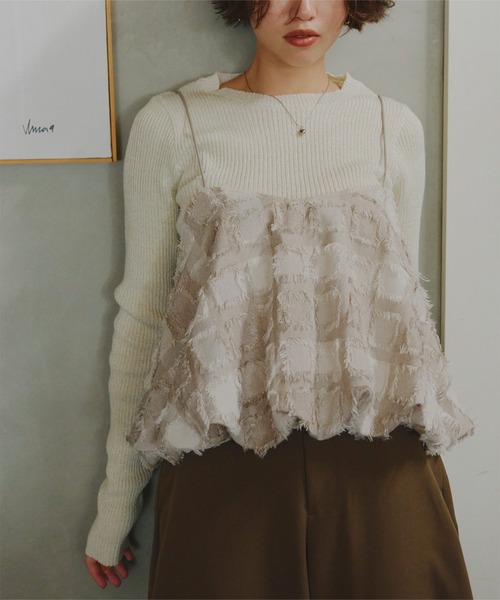 titivate（ティティベイト）の「フリンジチェックバルーンキャミソール（キャミソール・レディース・ブラウン/ベージュ/ブラック・M）」の21枚目の写真