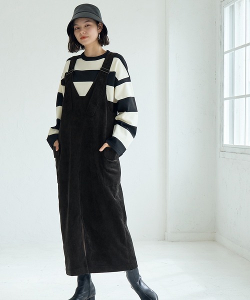 ROPE' PICNIC(ロペピクニック)の「前後2WAY/コーデュロイ深Vネックジャンパースカート(ジャンパースカート・レディース・ブラック/チャコールグレー・38)」の18枚目の写真