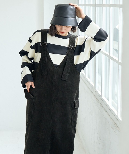 ROPE' PICNIC(ロペピクニック)の「前後2WAY/コーデュロイ深Vネックジャンパースカート(ジャンパースカート・レディース・ブラック/チャコールグレー・38)」の21枚目の写真