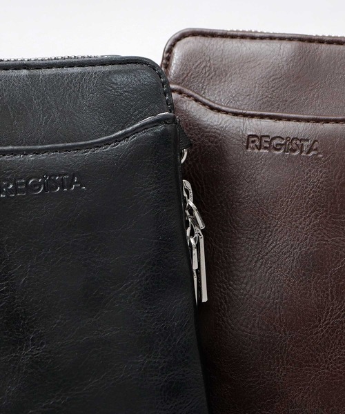 REGiSTA(レジスタ)の「スプリットレザー(牛床革) マルチ ミニショルダーバッグ(スマホポーチ)(ショルダーバッグ・メンズ・ダークブラウン/ブラック・FREE)」の16枚目の写真