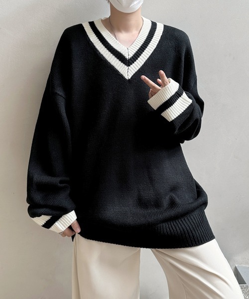 FVLMEN（フルメン）の「【FVLMEN】tilden line V-neck knit pullover/チルデン ライン Vネック ニット プルオーバー（ニット/セーター・メンズ・ブラック/ホワイト・MEDIUM/LARGE/X-LARGE）」の19枚目の写真