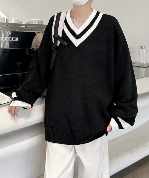 FVLMEN（フルメン）の「【FVLMEN】tilden line V-neck knit pullover/チルデン ライン Vネック ニット プルオーバー（ニット/セーター・メンズ・ブラック/ホワイト・MEDIUM/LARGE/X-LARGE）」の20枚目の写真