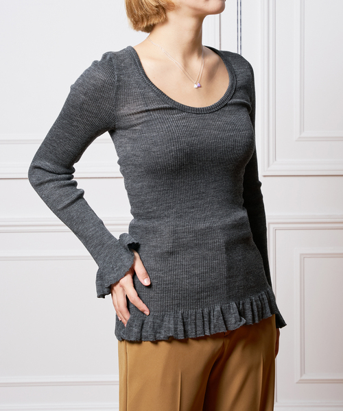 IENA LA BOUCLE(イエナラブークル)の「babaco/ババコ Fine Wool Ribbed Long Sleeve プルオーバー BA01-LI25(Tシャツ/カットソー・レディース・チャコールグレー・FREE)」の12枚目の写真
