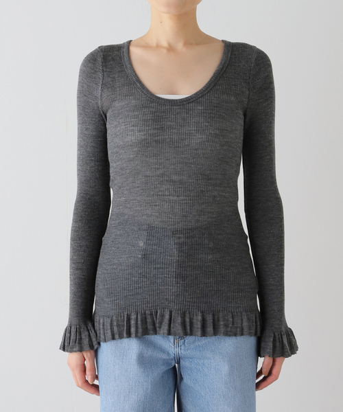 IENA LA BOUCLE(イエナラブークル)の「babaco/ババコ Fine Wool Ribbed Long Sleeve プルオーバー BA01-LI25(Tシャツ/カットソー・レディース・チャコールグレー・FREE)」の19枚目の写真