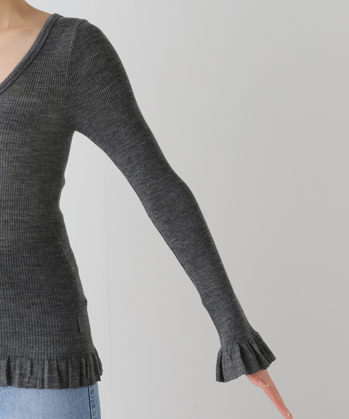 セール】babaco/ババコ Fine Wool Ribbed Long Sleeve プル